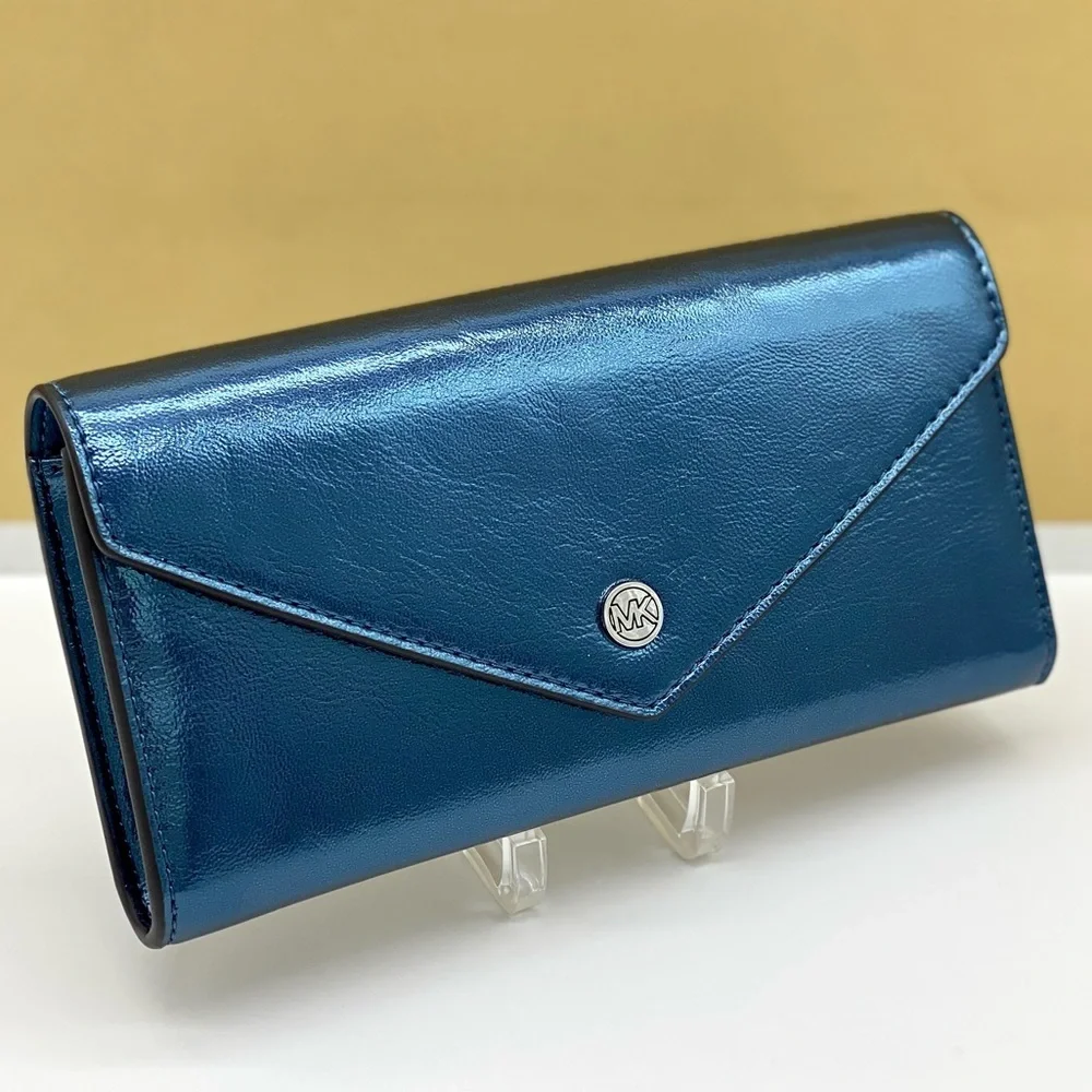 Michael Kors Jet Set Travel Envelope LG Continental Wallet Metallic Teal
